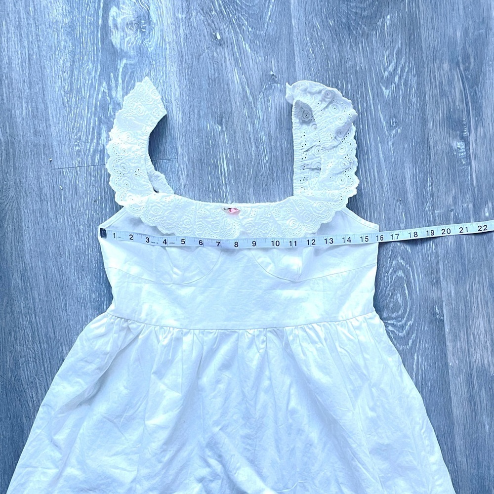 Cider White Eyelet Lace Ruffle Strap babydoll Midi Dress Cottagecore Large - Picture 8 of 10